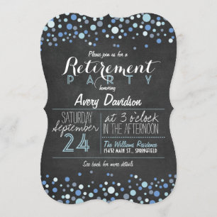 Invitación Fiesta de Jubilación de tablero retro azul y blanc