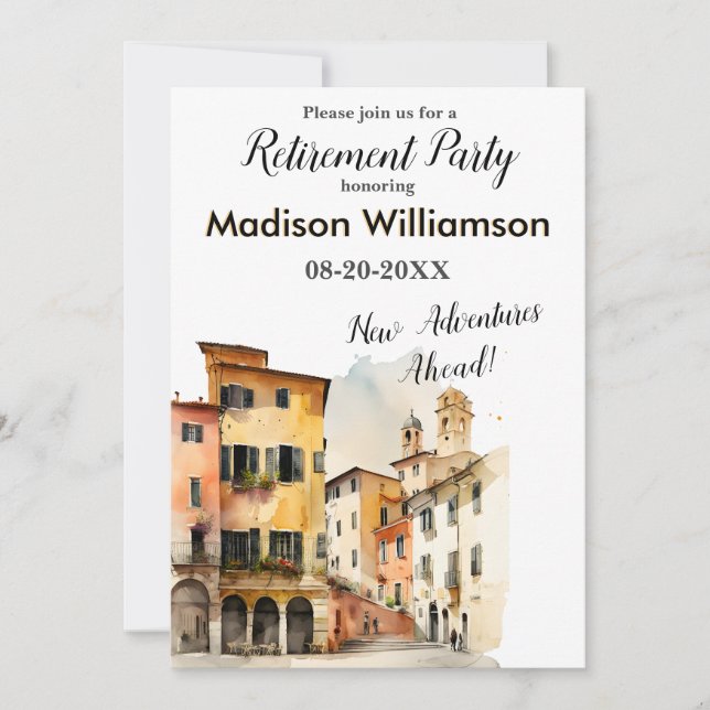 Invitación Fiesta de Jubilación de Tema de Viajes (Anverso)