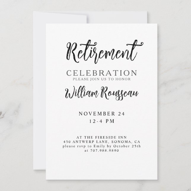 Invitación Fiesta De Jubilación De Tipografía Moderna minimal (Anverso)