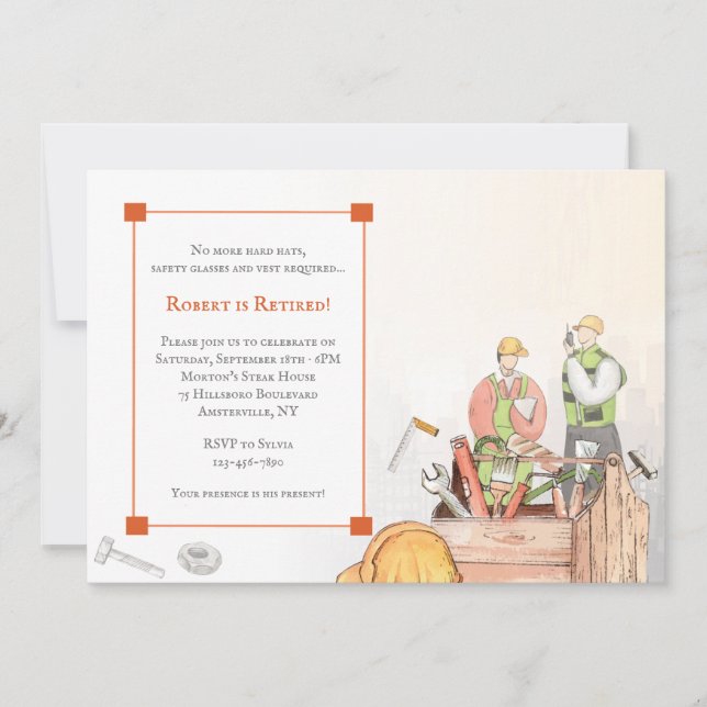 Invitación Fiesta de Jubilación de Trabajador de Hardhat (Anverso)