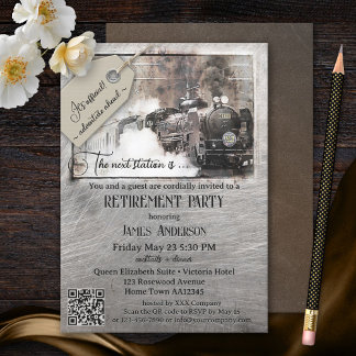 Invitación Fiesta de Jubilación de Tren Vintage de Código QR
