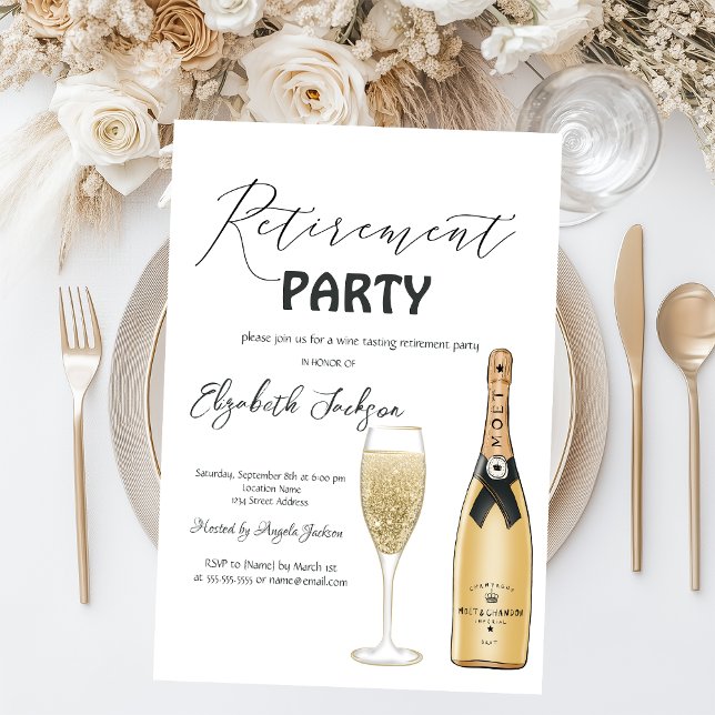 Invitación Fiesta de Jubilación de Vidrio de Botella de Moet (Subido por el creador)