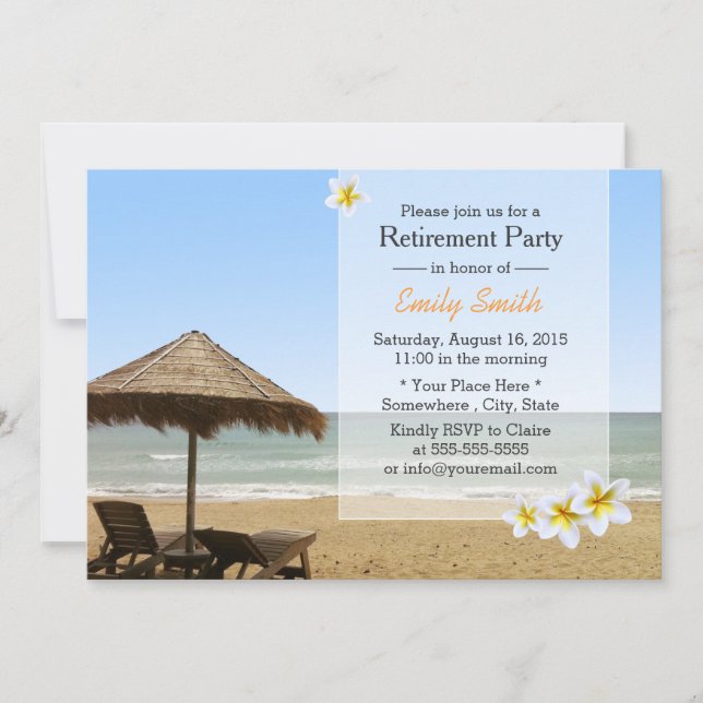 Invitación Fiesta de Jubilación de Vocación en Playa Plumeria (Anverso)
