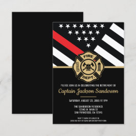 Invitación Fiesta de jubilación del bombero línea roja fina b