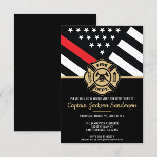 Invitación Fiesta de jubilación del bombero línea roja fina b