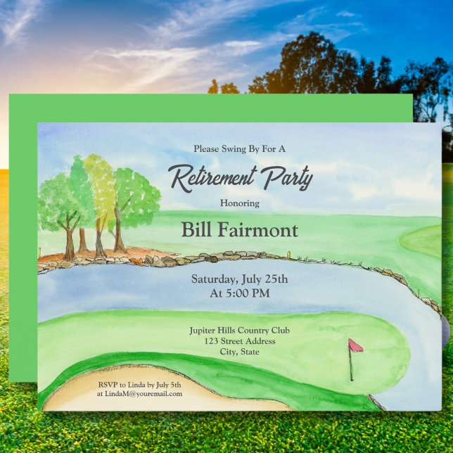 Invitación Fiesta de jubilación del campo de golf con acuarel (Subido por el creador)