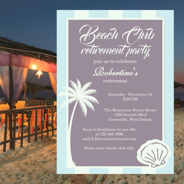 Invitación Fiesta de Jubilación del Chic Coastal Stripe Beach (Subido por el creador)