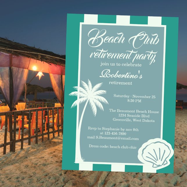 Invitación Fiesta de Jubilación del Chic Coastal Stripe Beach (Subido por el creador)