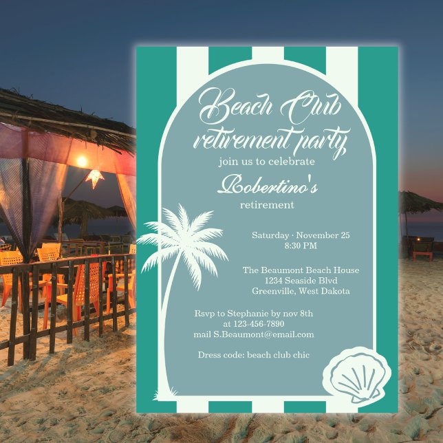 Invitación Fiesta de Jubilación del Chic Coastal Stripe Beach (Subido por el creador)