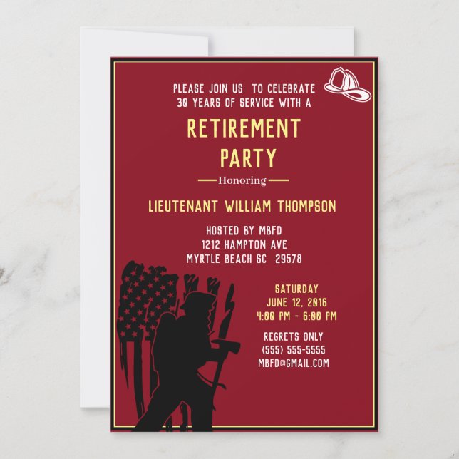 Invitación Fiesta de Jubilación del Jefe de Bomberos de la Ba (Anverso)