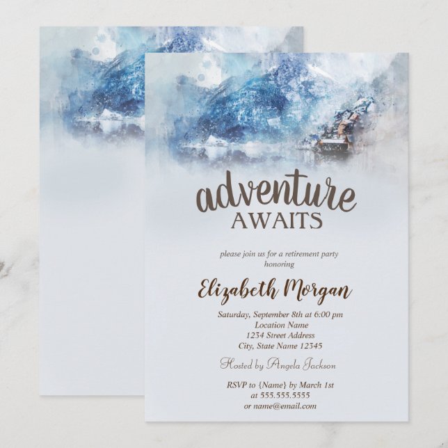 Invitación Fiesta de Jubilación del Lago Winter Mountain (Anverso / Reverso)