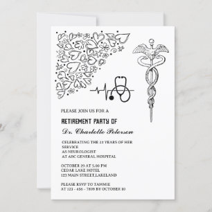 Invitación Fiesta de jubilación del médico con caduceo de est