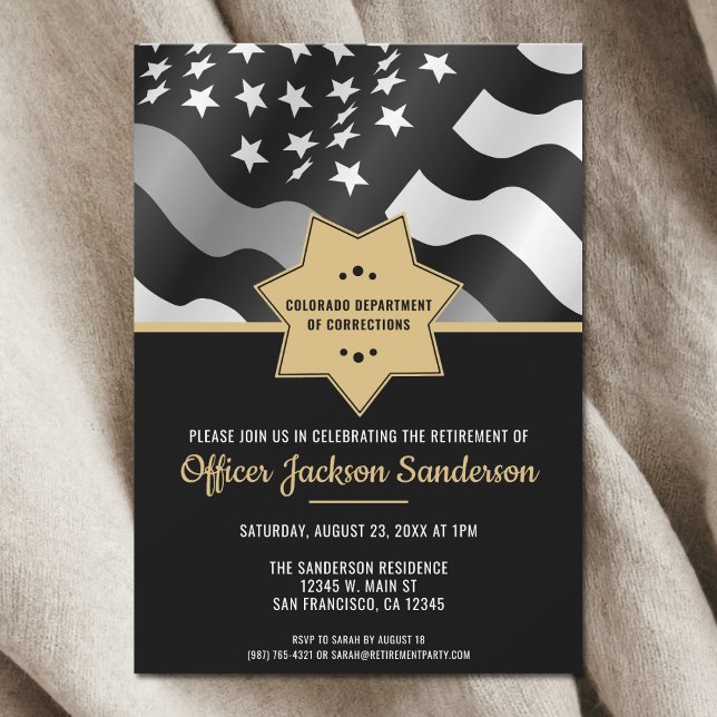 Invitación Fiesta de Jubilación del Oficial de Prisiones de L (Silver Line Corrections Officer Retirement Party Invitation)