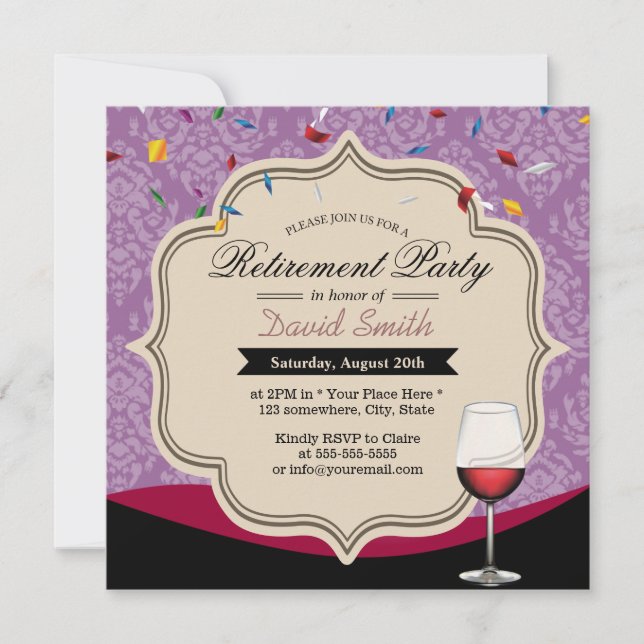 Invitación Fiesta de Jubilación del Tema del Vino Rojo de Dam (Anverso)