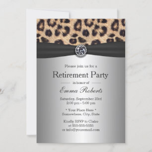 Invitación Fiesta de Jubilación Diamond & Leopard Print Silve