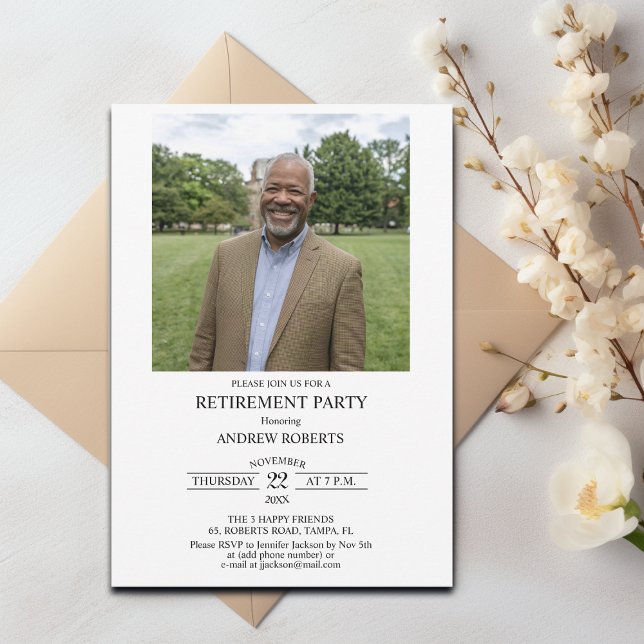 Invitación Fiesta de jubilación elegante con foto especial (Subido por el creador)