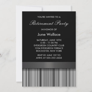 Invitación Fiesta de jubilación elegante con rayas negras y g