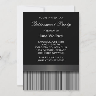 Invitación Fiesta de jubilación elegante con rayas negras y g