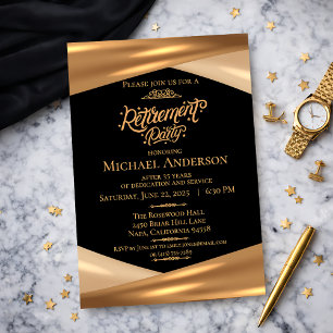 Invitación Fiesta de Jubilación Elegante de Oro y Negro