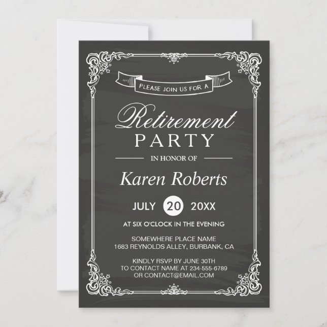 Invitación Fiesta de Jubilación Elegante del marco del tabler (Anverso)