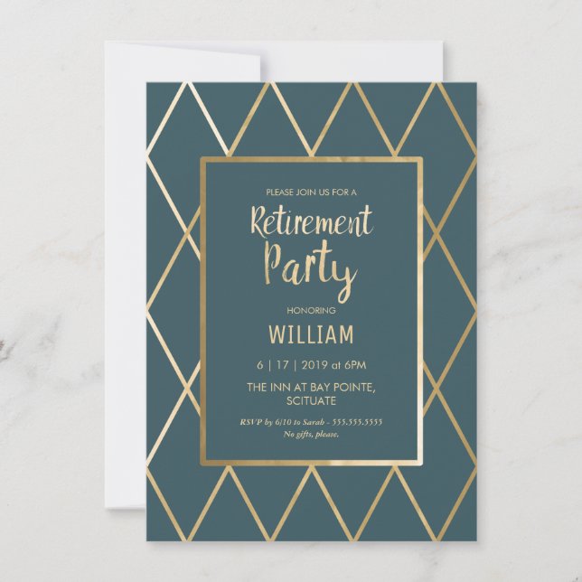 Invitación Fiesta de Jubilación - Elegante dorado, sencillo (Anverso)