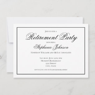 Invitación Fiesta de Jubilación Elegante en Blanco y Negro