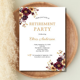 Invitación Fiesta de jubilación elegante floral burgundy y do