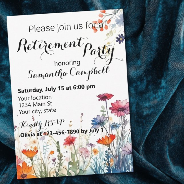 Invitación Fiesta de Jubilación Elegante Floral de Acuarela (Subido por el creador)