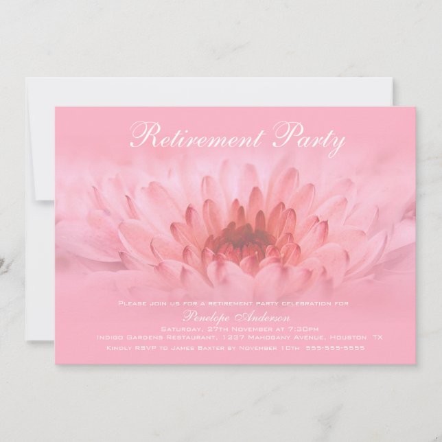 Invitación Fiesta de Jubilación Elegante Floral Rosa (Anverso)