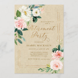 Invitación Fiesta de Jubilación Elegante Kraft Floral Rosa Rú