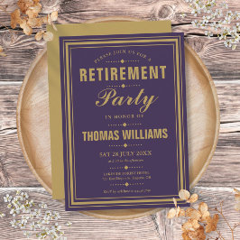 Invitación Fiesta De Jubilación Elegante Morado Y Oro