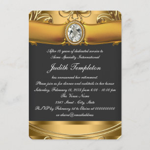 Invitación Fiesta de Jubilación Elegante Negra y Dorada para