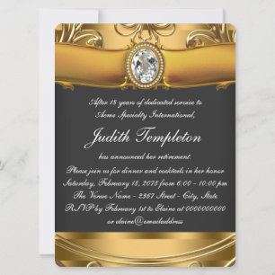 Invitación Fiesta de Jubilación Elegante Negra y Dorada para 
