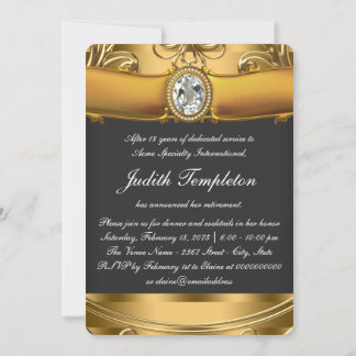 Invitación Fiesta de Jubilación Elegante Negra y Dorada para