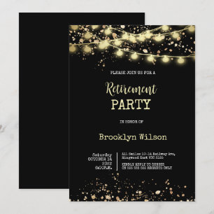 Invitación Fiesta de Jubilación Elegante Negro y Oro