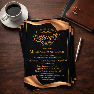 Invitación Fiesta de Jubilación Elegante Negro y Oro