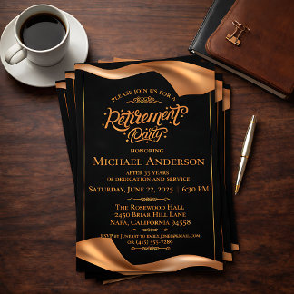 Invitación Fiesta de Jubilación Elegante Negro y Oro