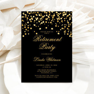 Invitación Fiesta de Jubilación Elegante Negro y Oro