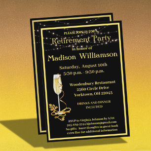 Invitación Fiesta de Jubilación Elegante Oro Negro