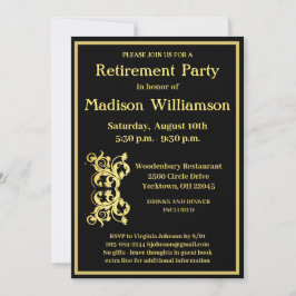 Invitación Fiesta de Jubilación Elegante Oro Negro