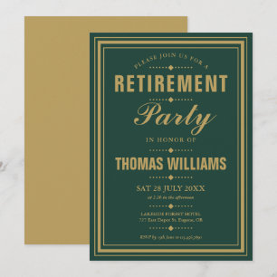 Invitación Fiesta de jubilación elegante verde esmeralda y do