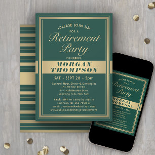 Invitación Fiesta de Jubilación Elegante Verde y Dorado Scrip