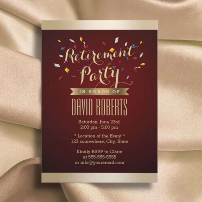 Invitación Fiesta de Jubilación Elegante Wine Red Gold Stripe (Subido por el creador)