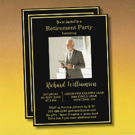 Invitación Fiesta de Jubilación Elegante y Dorada Foto 