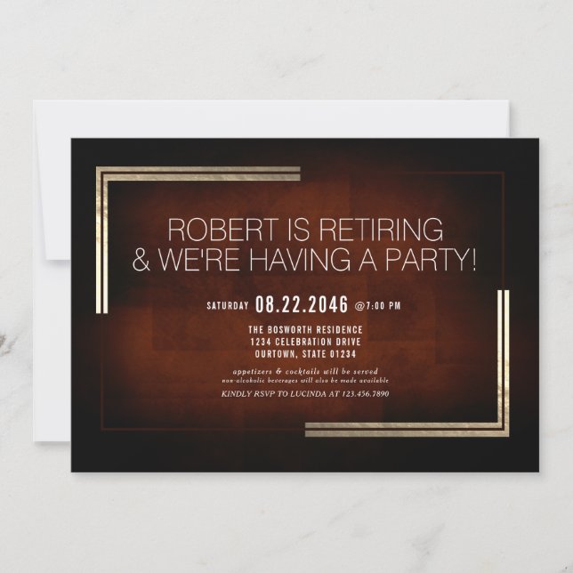 Invitación Fiesta de Jubilación Elegante y Sofisticada de Cho (Anverso)