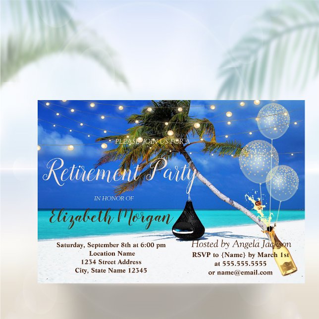 Invitación Fiesta de jubilación en la playa, relájate, globos (Subido por el creador)