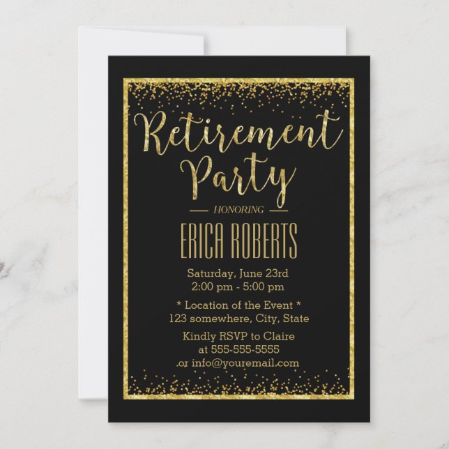 Invitación Fiesta de Jubilación Enmarcado de Confetti de Oro  (Anverso)