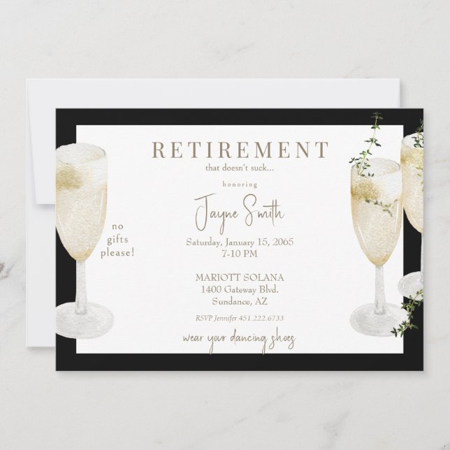 Invitación Fiesta de jubilación "eso no apesta" Negro (Anverso)