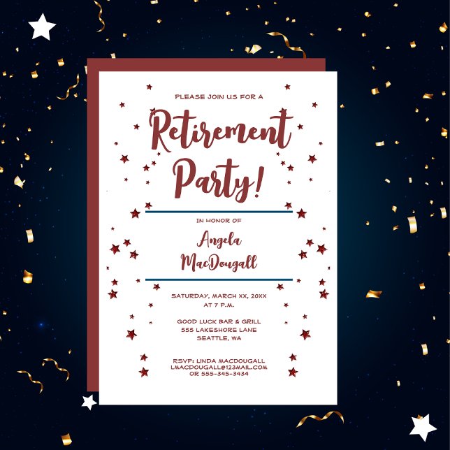 Invitación Fiesta de Jubilación, estrellas rojas, (Subido por el creador)