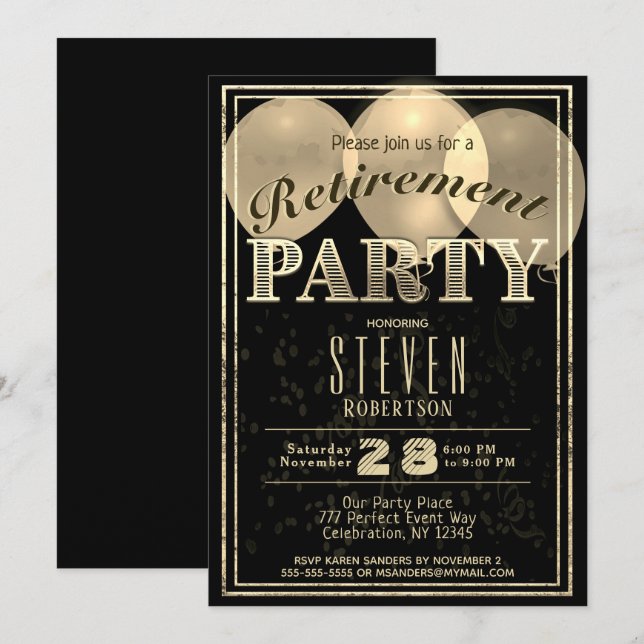 Invitación Fiesta de Jubilación | Festividad de oro moderna (Anverso / Reverso)